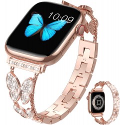 Watch Band for Apple Watch 38mm 40mm 41mm 42mm 44mm 45mm 49mm, Bling Butterfly Jewelry Crystal Rhinestone Stainless Steel Metal Strap for Apple Watch Ultra Series 8/7/6/5/4/3/2/1 Watch Band for Apple Watch 38mm 40mm 41mm 42mm 44mm 45mm 49mm, Bling Butterfly Jewelry Crystal Rhinestone Stainless Steel Metal Strap for Apple Watch Ultra Series 8/7/6/5/4/3/2/1