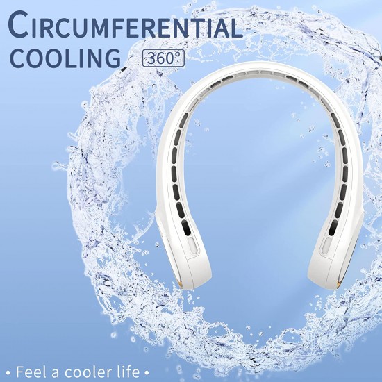 Portable Neck Fan, Bladeless Neck Fan,Long Endurance,Upgraded air volume,Easier to Use,360° Cooling,No Hair Twisting,Non-Slip Material,Rechargeable,3-Speed