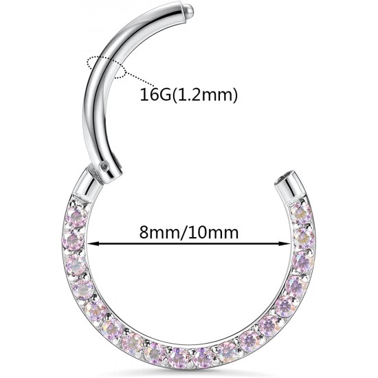 Jewelry 14G 16G 18G Daith Earrings 6-10mm Unique Front Facing CZ/Opal/Five-Pointed Star/Pyramid Shape Steel Seal Design 316L Surgical Steel Septum Piercing Jewelry Earring