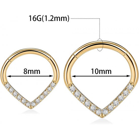 Jewelry 14G 16G 18G Daith Earrings 6-10mm Unique Front Facing CZ/Opal/Five-Pointed Star/Pyramid Shape Steel Seal Design 316L Surgical Steel Septum Piercing Jewelry Earring