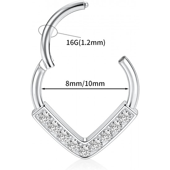 Jewelry 14G 16G 18G Daith Earrings 6-10mm Unique Front Facing CZ/Opal/Five-Pointed Star/Pyramid Shape Steel Seal Design 316L Surgical Steel Septum Piercing Jewelry Earring