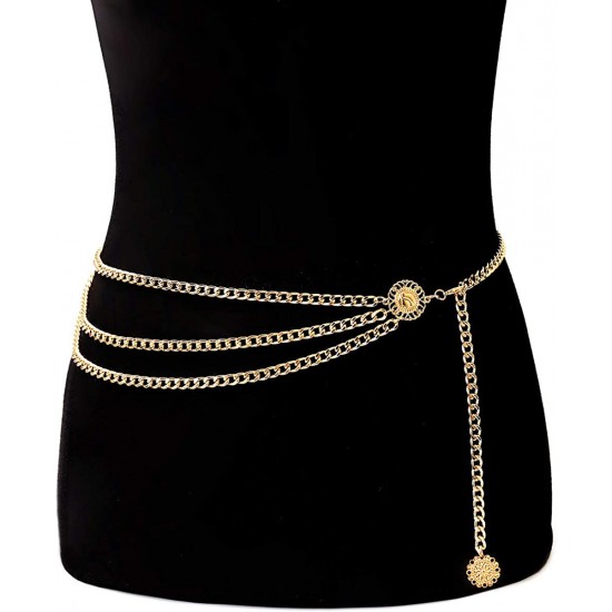 Multilayer Metal Waist Chain Dress Belts Metal Belt for Women