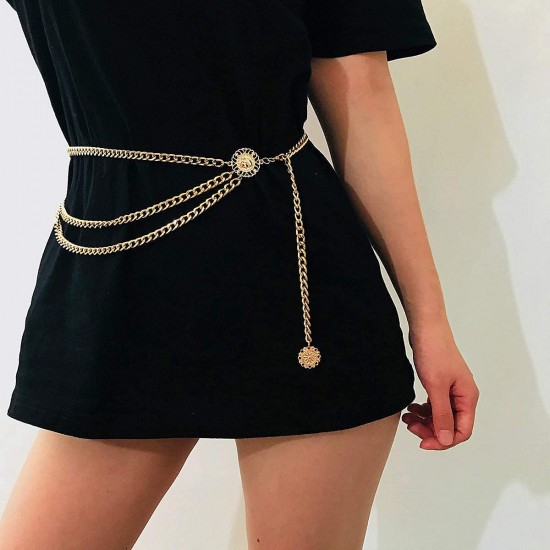 Multilayer Metal Waist Chain Dress Belts Metal Belt for Women