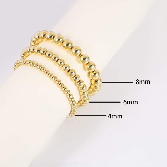 Gold Bead Bracelet for Women,14K Gold Plated Bead Ball Bracelet Stretchable Elastic Bracelet