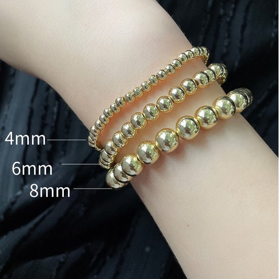 Gold Bead Bracelet for Women,14K Gold Plated Bead Ball Bracelet Stretchable Elastic Bracelet