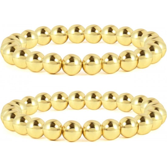 Gold Bead Bracelet for Women,14K Gold Plated Bead Ball Bracelet Stretchable Elastic Bracelet