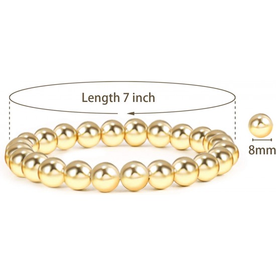 Gold Bead Bracelet for Women,14K Gold Plated Bead Ball Bracelet Stretchable Elastic Bracelet