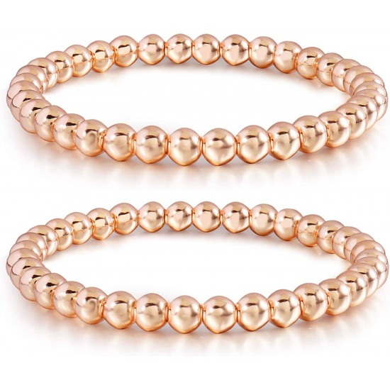 Gold Bead Bracelet for Women,14K Gold Plated Bead Ball Bracelet Stretchable Elastic Bracelet