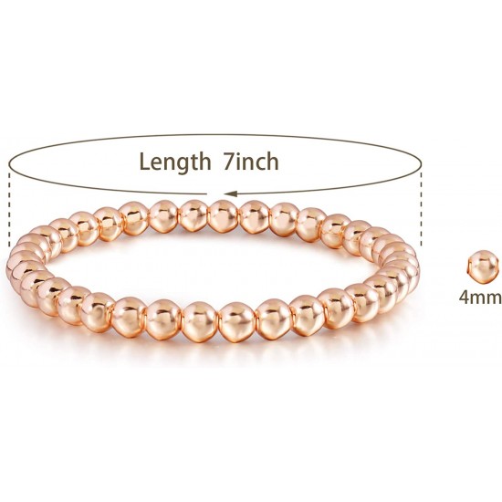 Gold Bead Bracelet for Women,14K Gold Plated Bead Ball Bracelet Stretchable Elastic Bracelet