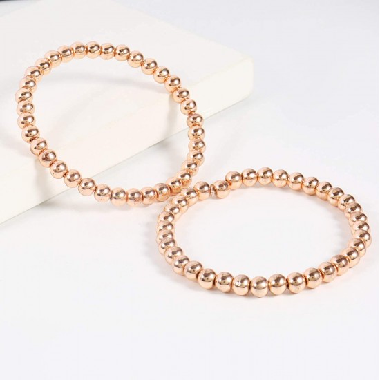 Gold Bead Bracelet for Women,14K Gold Plated Bead Ball Bracelet Stretchable Elastic Bracelet