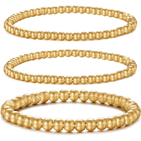 Gold Bead Bracelet for Women,14K Gold Plated Bead Ball Bracelet Stretchable Elastic Bracelet