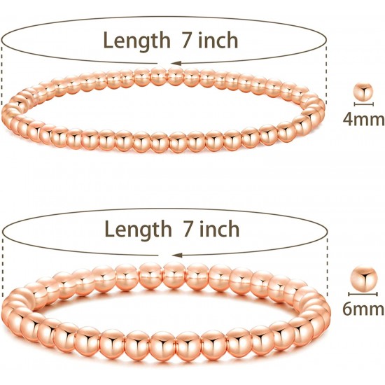 Gold Bead Bracelet for Women,14K Gold Plated Bead Ball Bracelet Stretchable Elastic Bracelet