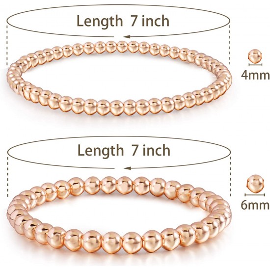 Gold Bead Bracelet for Women,14K Gold Plated Bead Ball Bracelet Stretchable Elastic Bracelet