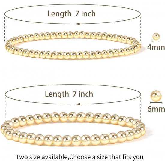 Gold Bead Bracelet for Women,14K Gold Plated Bead Ball Bracelet Stretchable Elastic Bracelet