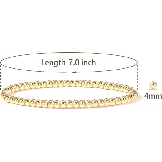 Gold Bead Bracelet for Women,14K Gold Plated Bead Ball Bracelet Stretchable Elastic Bracelet