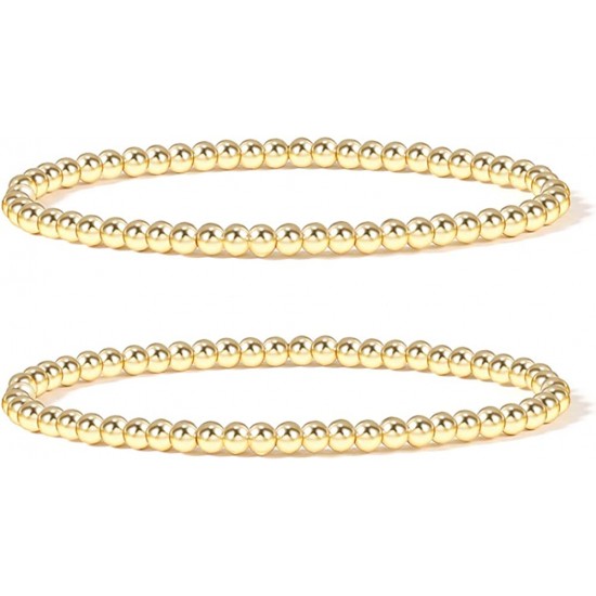 Gold Bead Bracelet for Women,14K Gold Plated Bead Ball Bracelet Stretchable Elastic Bracelet