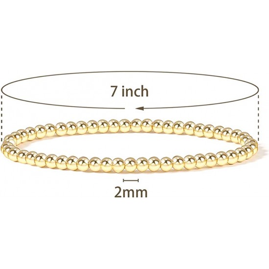 Gold Bead Bracelet for Women,14K Gold Plated Bead Ball Bracelet Stretchable Elastic Bracelet