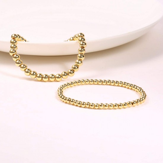 Gold Bead Bracelet for Women,14K Gold Plated Bead Ball Bracelet Stretchable Elastic Bracelet