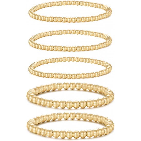 Gold Bead Bracelet for Women,14K Gold Plated Bead Ball Bracelet Stretchable Elastic Bracelet