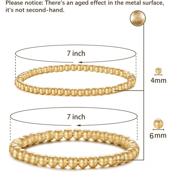 Gold Bead Bracelet for Women,14K Gold Plated Bead Ball Bracelet Stretchable Elastic Bracelet