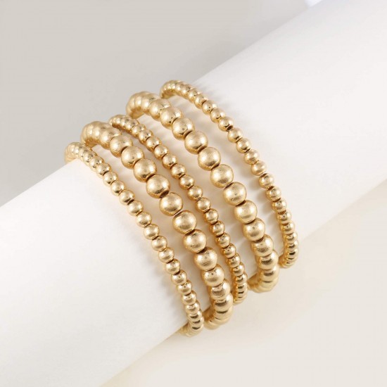 Gold Bead Bracelet for Women,14K Gold Plated Bead Ball Bracelet Stretchable Elastic Bracelet