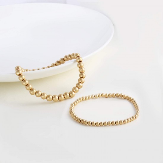 Gold Bead Bracelet for Women,14K Gold Plated Bead Ball Bracelet Stretchable Elastic Bracelet