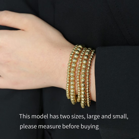 Gold Bead Bracelet for Women,14K Gold Plated Bead Ball Bracelet Stretchable Elastic Bracelet