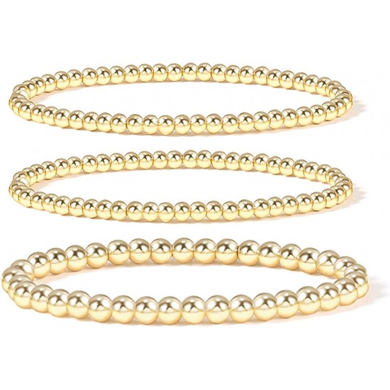 Gold Bead Bracelet for Women,14K Gold Plated Bead Ball Bracelet Stretchable Elastic Bracelet