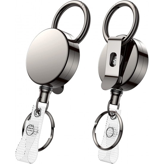 Heavy Duty Retractable Badge Holder Reel, Metal ID Badge Holder with Belt Clip Key Ring Heavy Duty Retractable Badge Holder Reel, Metal ID Badge Holder with Belt Clip Key Ring