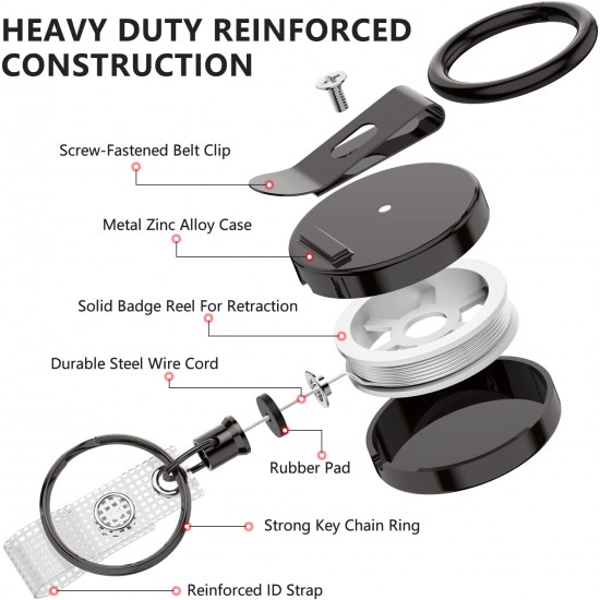 Heavy Duty Retractable Badge Holder Reel, Metal ID Badge Holder with Belt Clip Key Ring Heavy Duty Retractable Badge Holder Reel, Metal ID Badge Holder with Belt Clip Key Ring