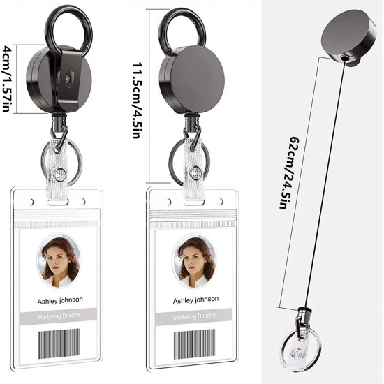 Heavy Duty Retractable Badge Holder Reel, Metal ID Badge Holder with Belt Clip Key Ring Heavy Duty Retractable Badge Holder Reel, Metal ID Badge Holder with Belt Clip Key Ring