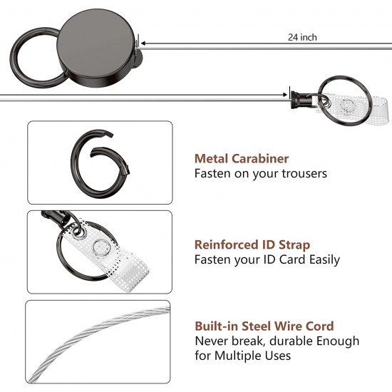 Heavy Duty Retractable Badge Holder Reel, Metal ID Badge Holder with Belt Clip Key Ring Heavy Duty Retractable Badge Holder Reel, Metal ID Badge Holder with Belt Clip Key Ring