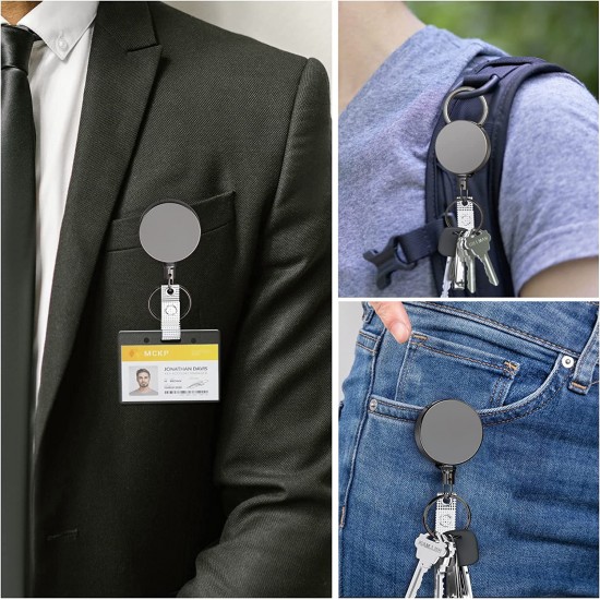 Heavy Duty Retractable Badge Holder Reel, Metal ID Badge Holder with Belt Clip Key Ring Heavy Duty Retractable Badge Holder Reel, Metal ID Badge Holder with Belt Clip Key Ring