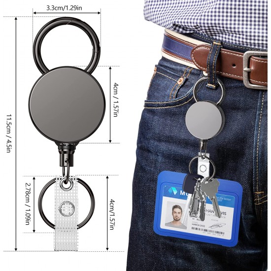 Heavy Duty Retractable Badge Holder Reel, Metal ID Badge Holder with Belt Clip Key Ring Heavy Duty Retractable Badge Holder Reel, Metal ID Badge Holder with Belt Clip Key Ring