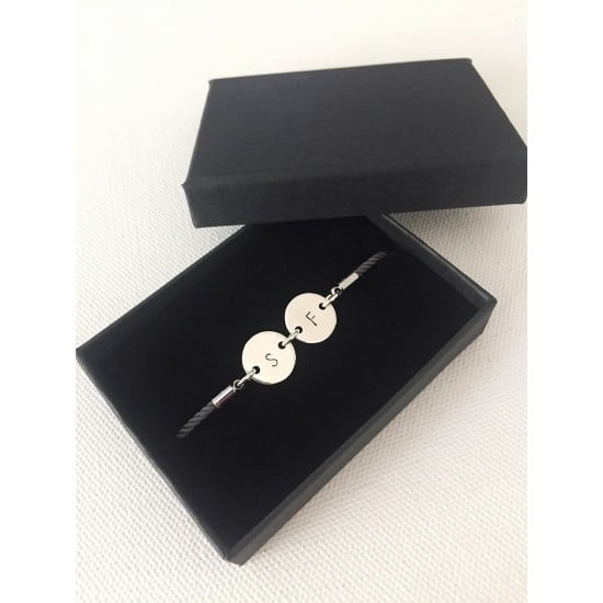 Personalised Initial Bracelet Custom Black Adjustable Cord Gift for Her Him Couple
