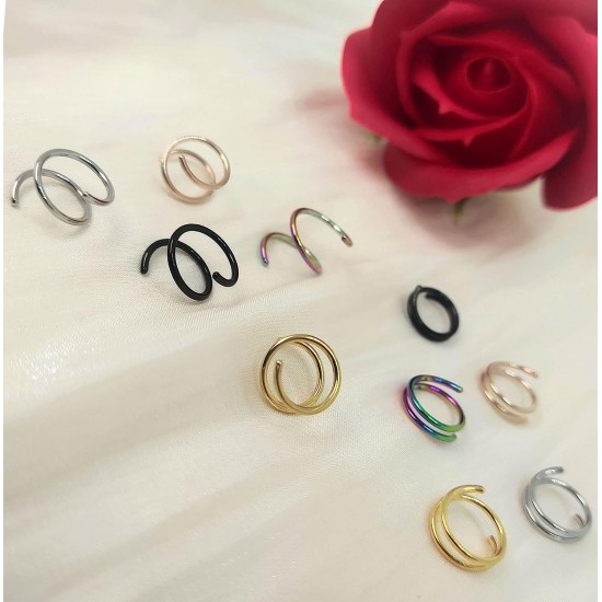 20G Nose Rings Hoops Surgical Steel Double Spiral Nose Ring Left or Right Single Pierced Nose Piercing for Women Men