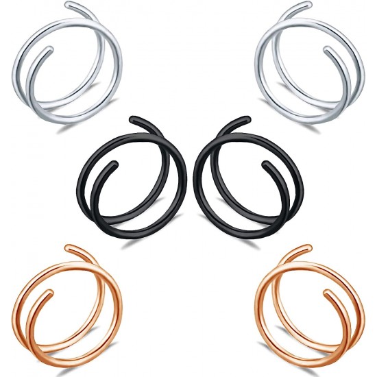 20G Nose Rings Hoops Surgical Steel Double Spiral Nose Ring Left or Right Single Pierced Nose Piercing for Women Men