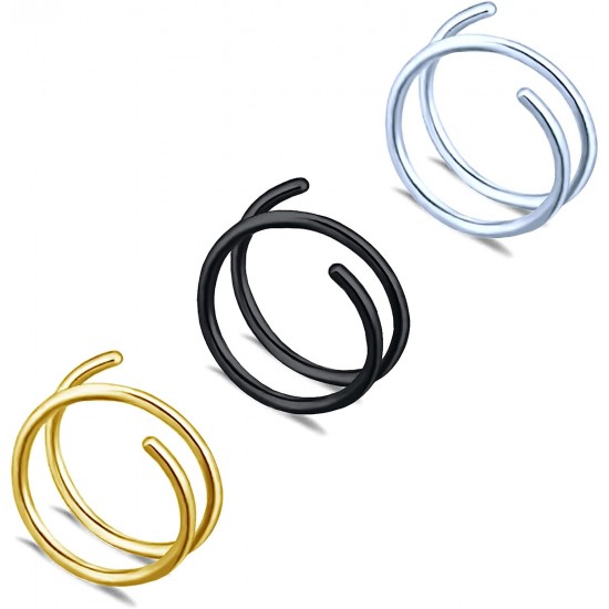 20G Nose Rings Hoops Surgical Steel Double Spiral Nose Ring Left or Right Single Pierced Nose Piercing for Women Men