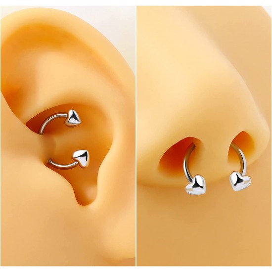 16G Septum Rings Heart Cartilage Earring Hoop 316L Stainless Steel Helix Earring Daith Earring Nose Ring Hoop Septum Piercing Jewelry for Women and Men