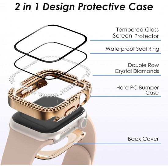 Bling Watch Protective Case with Built-in Screen Protector for Apple Watch Ultra SE Series 8 7 6 5 4 3 2 1