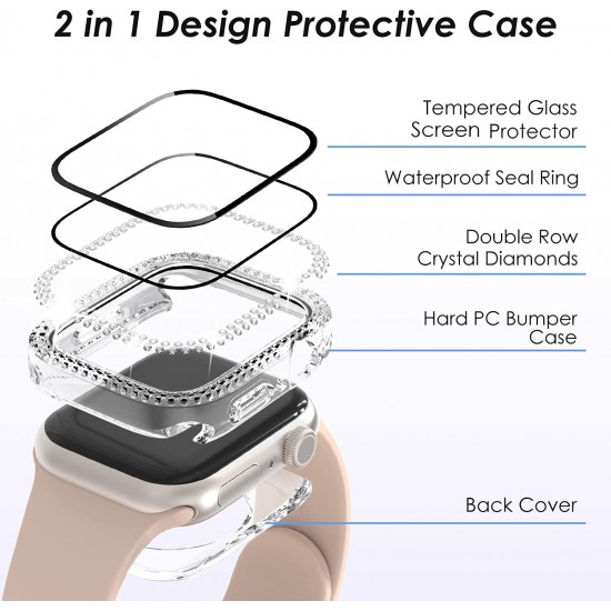 Bling Watch Protective Case with Built-in Screen Protector for Apple Watch Ultra SE Series 8 7 6 5 4 3 2 1