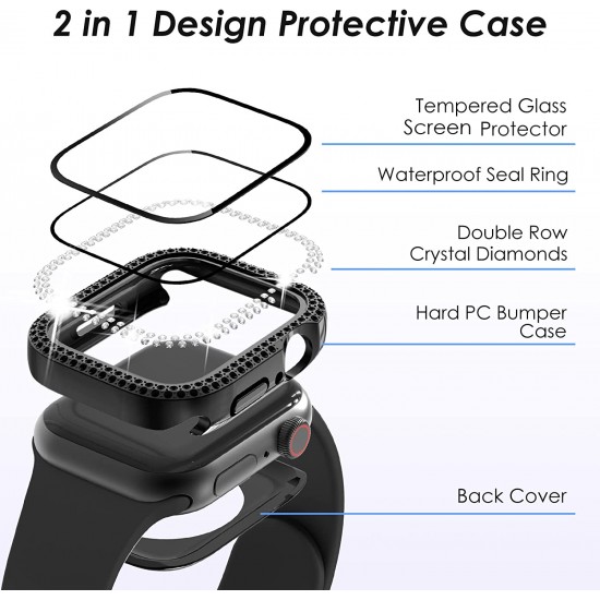 Bling Watch Protective Case with Built-in Screen Protector for Apple Watch Ultra SE Series 8 7 6 5 4 3 2 1