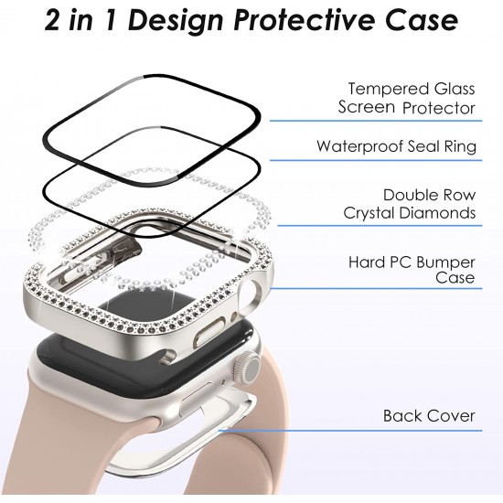 Bling Watch Protective Case with Built-in Screen Protector for Apple Watch Ultra SE Series 8 7 6 5 4 3 2 1