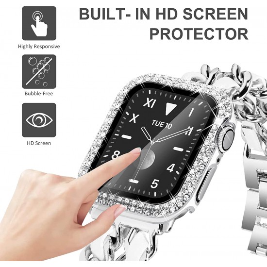 Bling Watch Protective Case with Built-in Screen Protector for Apple Watch Ultra SE Series 8 7 6 5 4 3 2 1