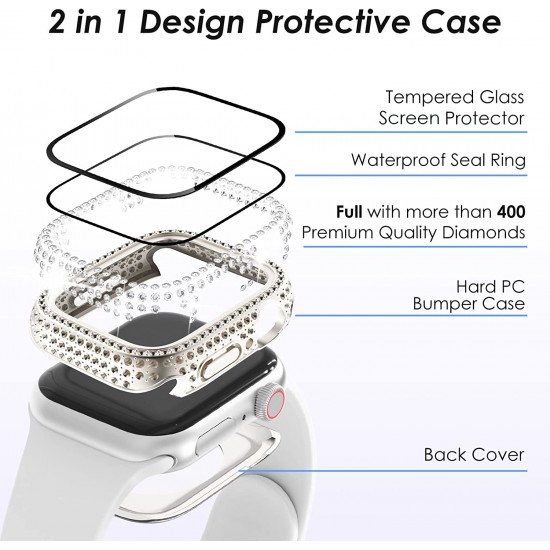 Bling Watch Protective Case with Built-in Screen Protector for Apple Watch Ultra SE Series 8 7 6 5 4 3 2 1
