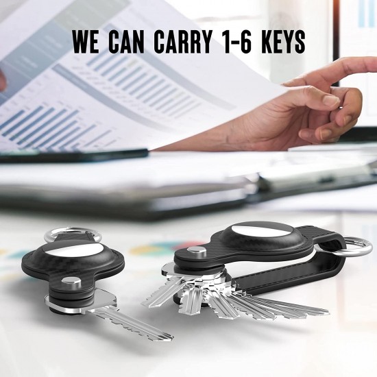 Key Organizer for Airtag, Carbon Fiber Leather Compact Keyholder Compatible with Apple Airtag, Air tag Tracker Keychain with Keyring Holds
