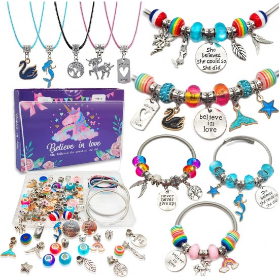 Charm Bracelet Making Kit,Jewelry Making Supplies Beads,Unicorn