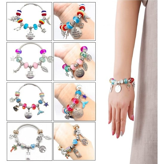 Charm Bracelet Making Kit,Jewelry Making Supplies Beads,Unicorn/Mermaid Crafts Gifts Set for Girls Teens Age 5-12