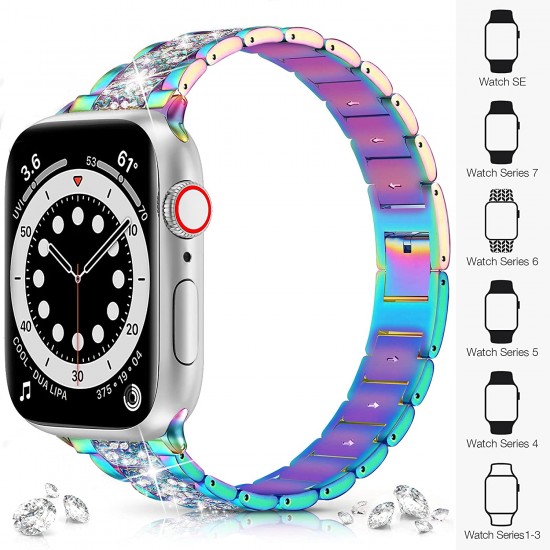 Watch Band for Apple Watch Ultra Series 8 Series 7 6 5 4 3 2 1 SE , Bling Replacement Bracelet Watch Band, Diamond Rhinestone Stainless Steel Metal Wristband Strap