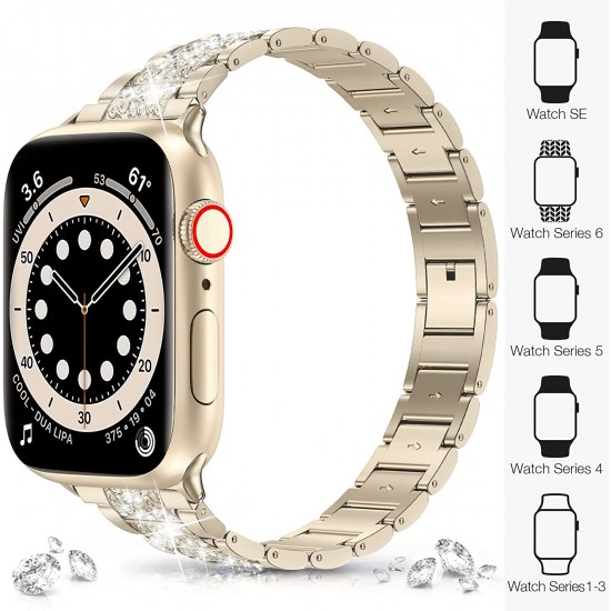 Watch Band for Apple Watch Ultra Series 8 Series 7 6 5 4 3 2 1 SE , Bling Replacement Bracelet Watch Band, Diamond Rhinestone Stainless Steel Metal Wristband Strap